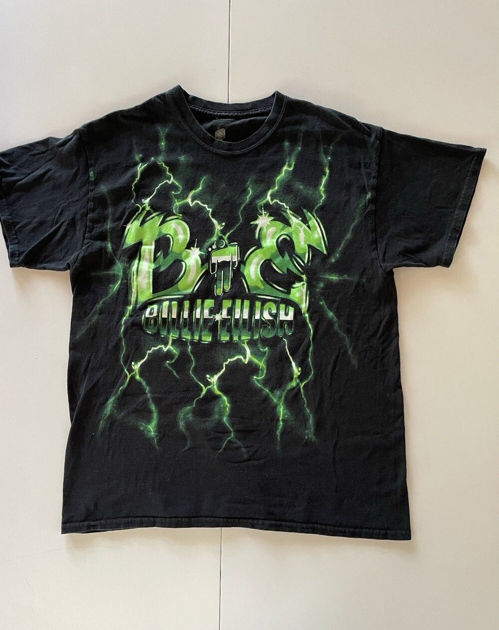Large Billie Eilish Green Lightening Graffiti Cotton T-Shirt
